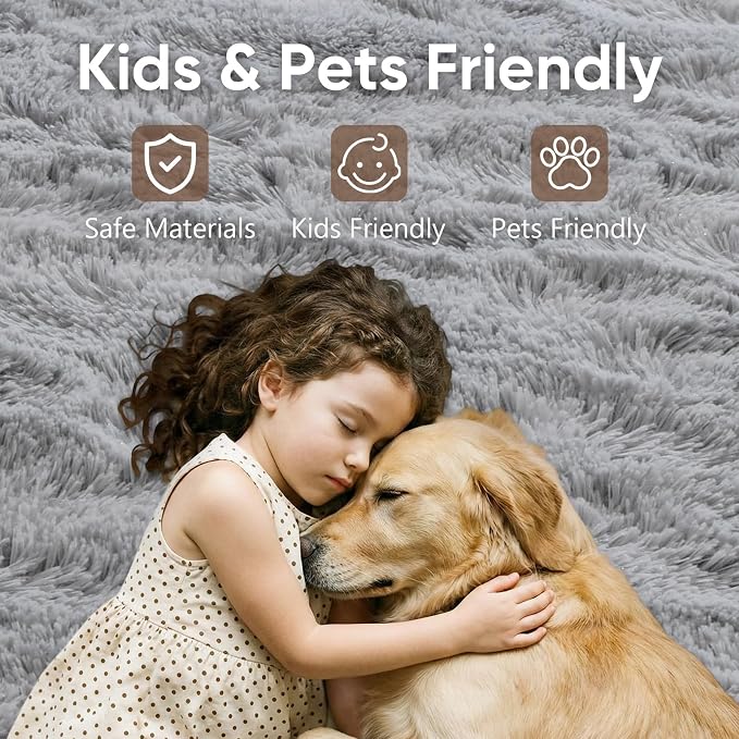 2x3 Grey Fluffy Soft Area Rug Non-Slip - Image 7