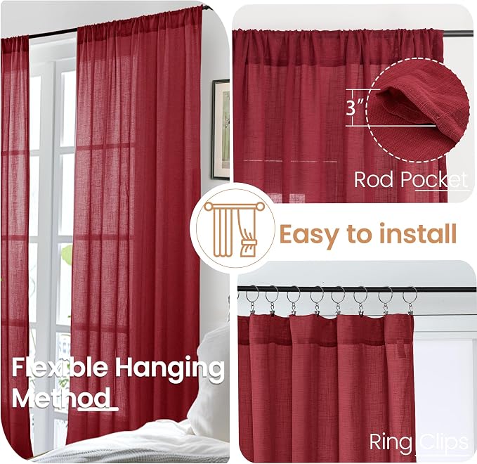 BGment Long Linen Semi Sheer Curtains 102 Inch Length - Image 6