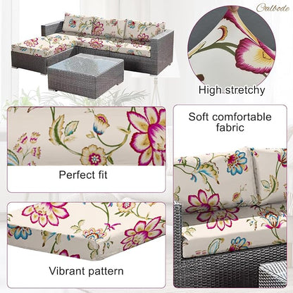 CALBODE 8pcs Single Seat Floral Print Outdoor Couch Cover, Waterproof Elastic - Image 3