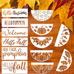 Fall Stencils for Painting on Wood Pumpkin Stencil Fall Leaves Maple Stencil Half Round Hello Autumn Drawing Templates for Door Porch Hanger Fall Wreath Home Decor