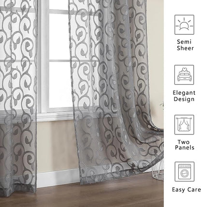 Furman Sheer Curtains Tiers 24 Inch Length 2 Panels Set, Geometric Jacquard - Image 6