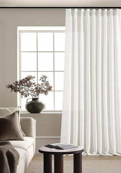 Beige White Pinch Pleated Semi Sheer Linen Curtain 1 Panel 60x108 | Memory by Twodrapes