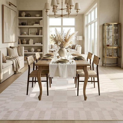 GarveeHome Beige Checkered Rug 6x9 Area Rugs Living Room Checkerboard Rug | - Image 4
