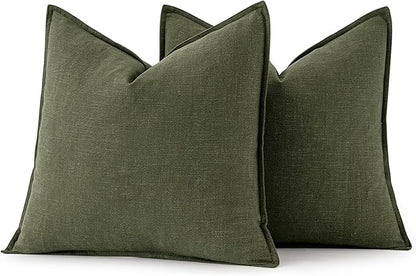 MIULEE Decorative Linen Pillow Covers 20x20 Inch Dark Olive Green | Boho - Image 6