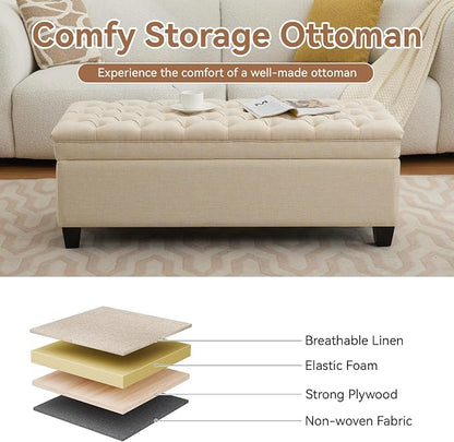 WUTUTUEE 51" Fabric Storage Ottoman Bench, Upholstered Rectangle End of Bed - Image 5
