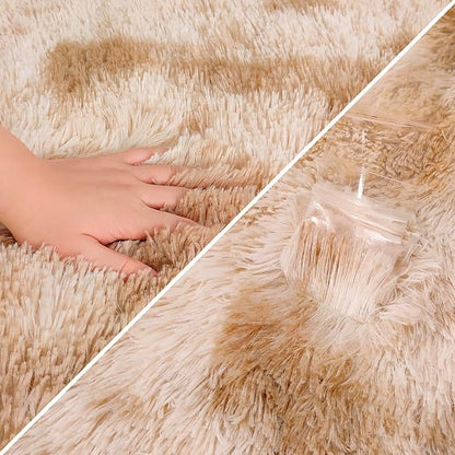 Super Soft Fluffy Living Room Area Rugs 2x5 ft Tie-Dyed Beige Shaggy Furry - Image 6