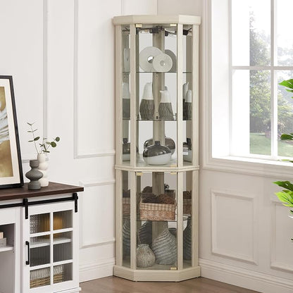 Corner Curio Cabinet, 150lbs Heavy Duty Glass Display Cabinet by Trunback