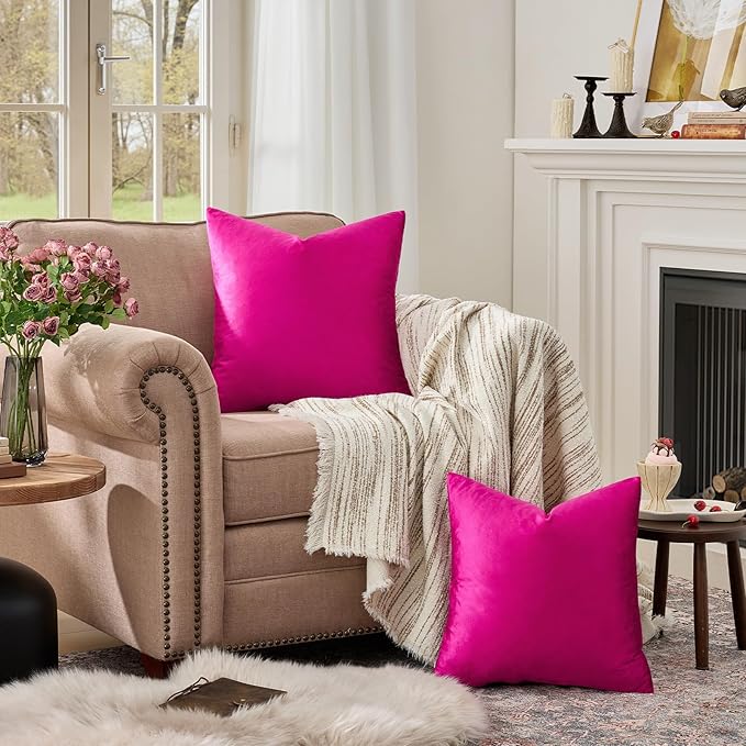 GIGIZAZA Hot Pink Velvet Pillow Covers 24x24 Decorative Pillows Pack of 2 | - Image 5