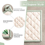 Maison d' Hermine 100% Cotton Oven Mitt & Pot Holder Set (7.5"x13" & 8"x8") Heat Resistant BBQ Cooking Gloves with Loop, Baking, Grilling, Kitchen, Handling Hot Pans (Lumina)