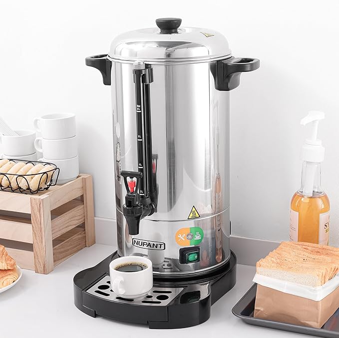 Commercial Coffee Urn 50 Cup/8L Coffee Dispenser with Upgraded Percolator, 304 Stainless Steel Hot Water Urn Beverage Dispenser with Keep Warm Mode, Large Coffee Maker for Catering Party