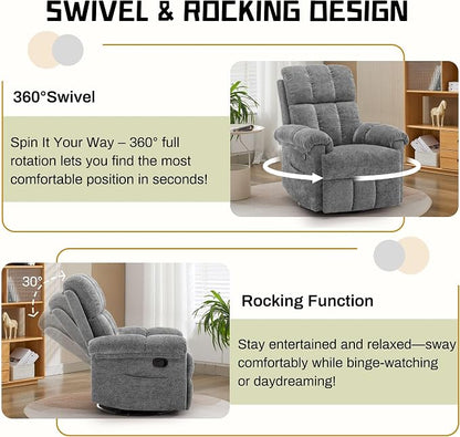 Korser Recliner Chair, Swivel Rocker Recliner Chair - Image 3