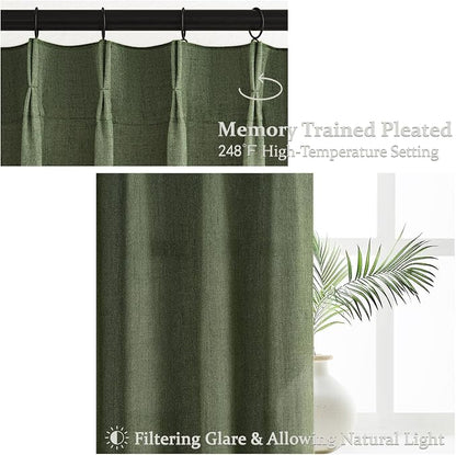 Olive Green Linen Curtains 96 Inches Long 2 Panels Set, Modern Aesthetic Pinch - Image 3