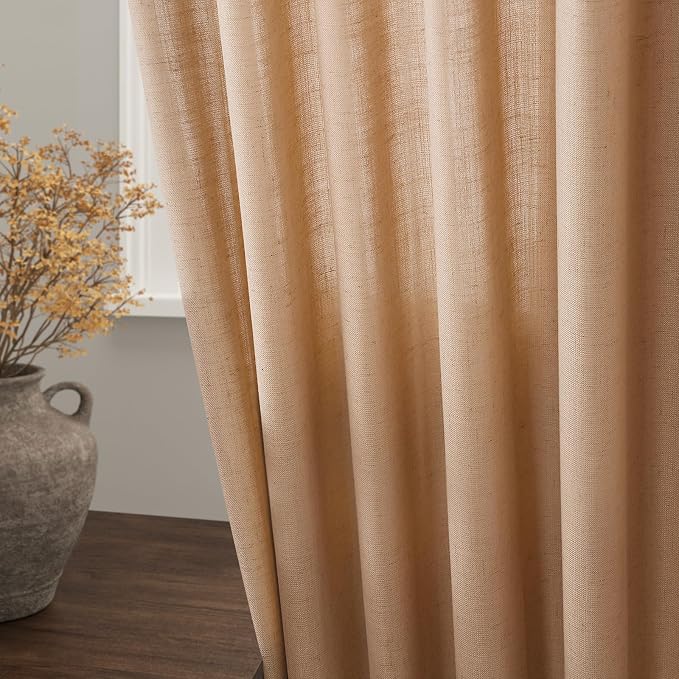 Camel Linen Curtains 90 Inch Length 2 Panels Set - Image 3