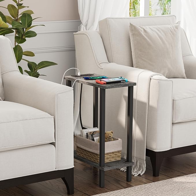 TUTOTAK Small End Table with Charging Station, Narrow Side Table with USB Ports - Image 6
