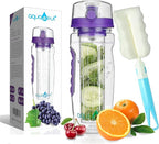 AquaFrut 32 OZ Fruit Infuser Water Bottle BPA-Free Fruit Infusion Sports Bottle - Flip Top Lid w Drinking Spout, Leak Proof, Made of Durable Tritan. Free Recipe eBook! (Purple)