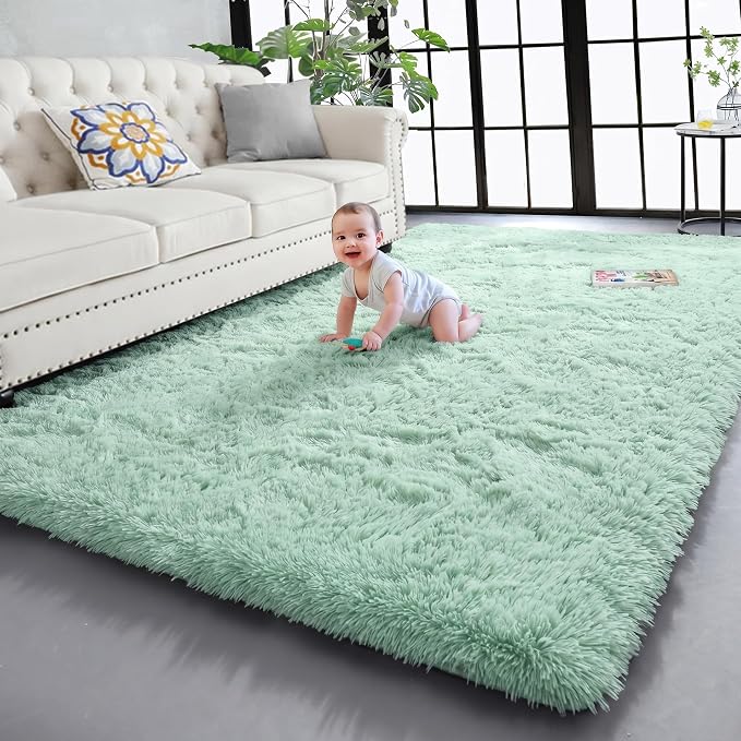 Sage Green Rugs for Bedroom 4x6 Ft, Fluffy Plush Fuzzy Carpet for Kids Room | by PAGISOFE