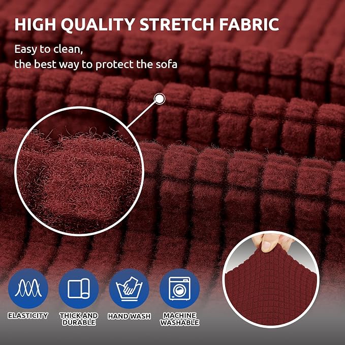 Stretch Couch Covers for Sofa, 3 Cushion Couch Slipcover, Dark Red | 1-Piece - Image 5