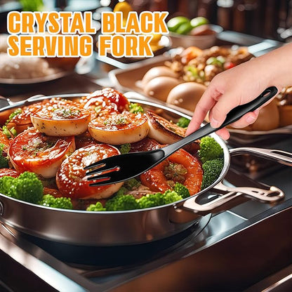 20Pcs Disposable Plastic Serving Utensils for Parties, Buffet Serving Utensils Set-8 Black Plastic Serving Spoons, 4 Tongs and 8 Forks for Catering, Entertaining and Parties