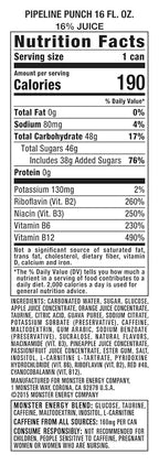 Monster Energy Juice Pipeline Punch, Energy + Juice, Energy Drink, 16 Ounce (Pack of 15)