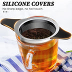 Upgraded Tea Infusers for Loose Tea, Silicone Covered Extra Fine Mesh 18/8 Stainless Steel Tea Strainer with Large Capacity & Double Handles to Steep Loose Leaf Tea and Coffee 2 Pack