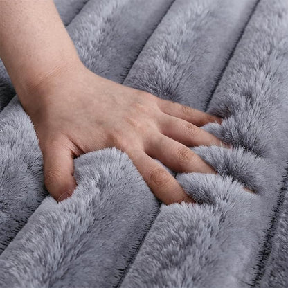 Blue Grey Rabbit Striped Plush Rug 8'x10', Fluffy Shaggy Area Rug - Image 5