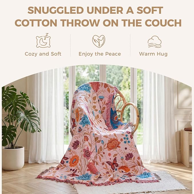 LUTBM Boho Throw Blanket for Bed Cotton Summer Blankets Twin Size for Bedroom - Image 5