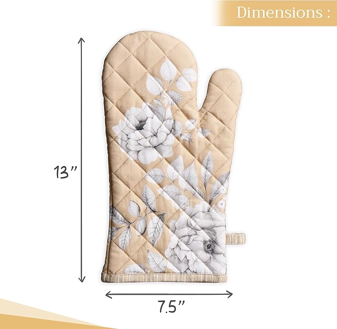 Maison d' Hermine Oven Gloves 100% Cotton Oven Mitt 7" x 13" with Loop Heat Resistant, BBQ, Cooking Gloves, Baking, Grilling, Kitchen, Handling Hot Pans (Pack of 1, Pretty Autumn)