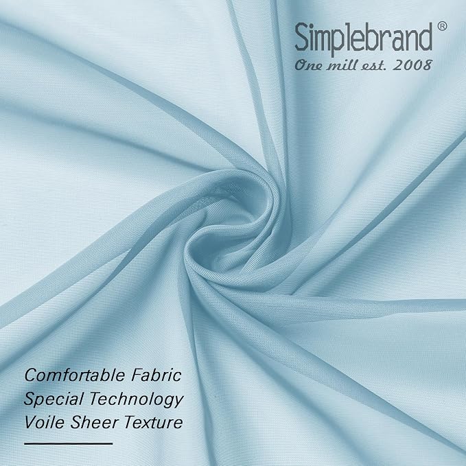 Simplebrand Sky Blue Sheer Curtains 63 Inch Length 2 Panels, Rod Pocket Solid - Image 6