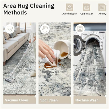 Soalmost Abstract Area Rug 6x9 for Living Room Washable Rugs Gray/Blue | - Image 9