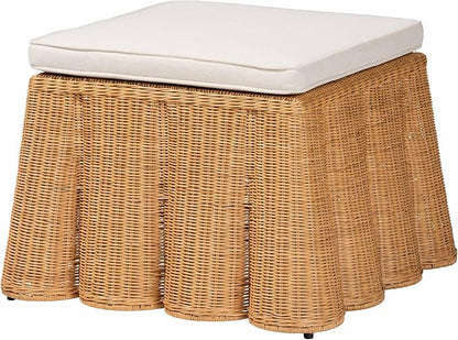 Bali & pari Palm Bohemian Honey Scallop Rattan Ottoman by balipari