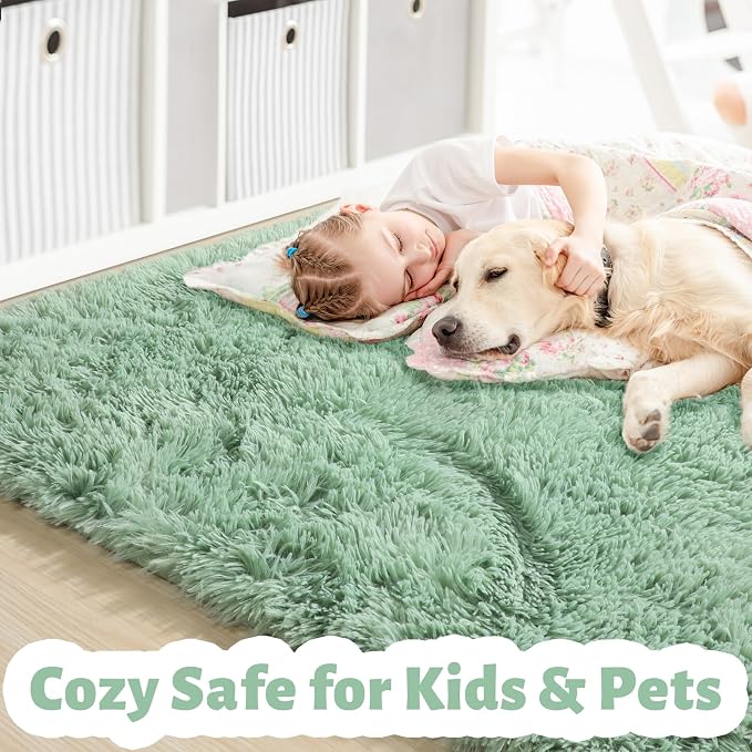 Amdrebio Sage Green Large Fluffy Rug 6x9 - Image 2