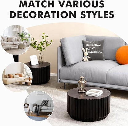 Black Round Nesting Tables for Living Room, Nesting Coffee Table Wooden Fluted - Image 7
