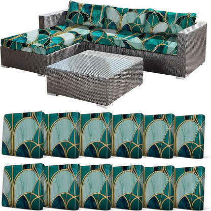 CALBODE 12Pcs Stretch Patio Cushion Cover, Art Deco Geometric Pattern Couch & by CALBODE
