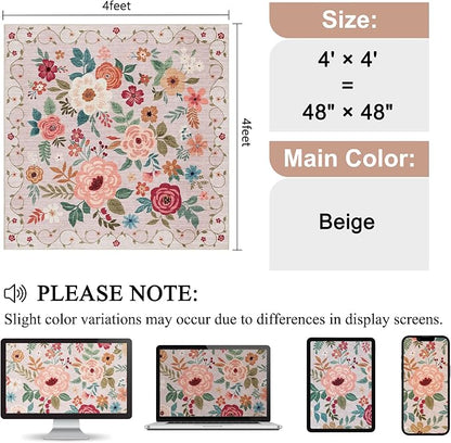 DUKINO 4x4 Square Area Rug, Soft Floral Washable Rug - Image 2