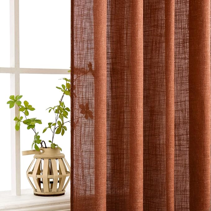 MIULEE Burnt Orange Fall Linen Curtains 120 Inch - Image 5