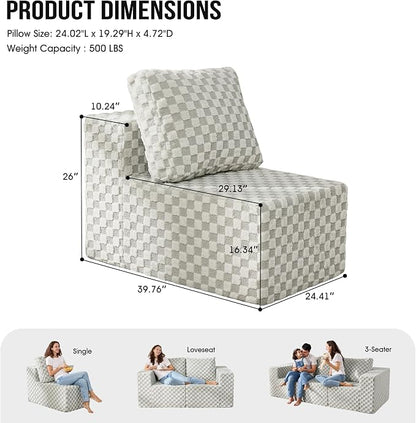 Single Sofa 1 Seat Couch with Deep Seat Memory Foam Cloud Chair with Pillows - Image 2