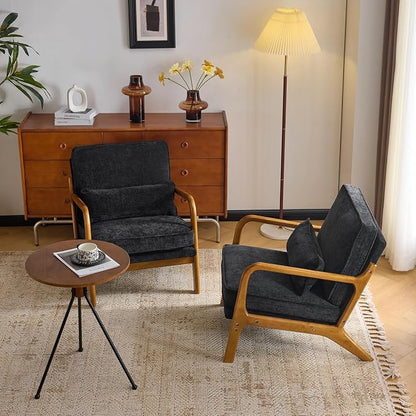 VINGLI Chenille Mid-Century Modern Accent Chair Set of 2, Cute Reading Arm Chair by VINGLI