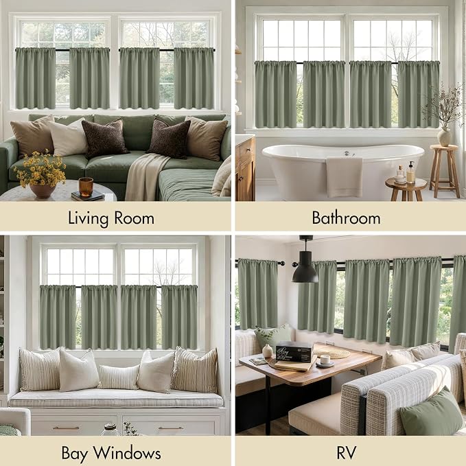 MIULEE 4-Panel 36 Inch Blackout Kitchen Tier Curtains Over Sink Sage Green | - Image 6