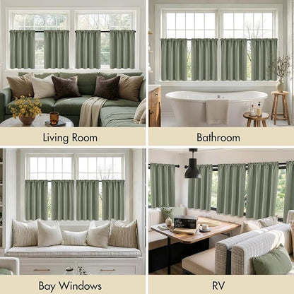 MIULEE Set of 4 Sage Green 45 Inch Short Blackout Kitchen Window Curtains | - Image 6