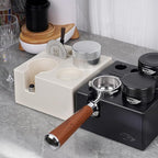 IKAPE ABS Espresso Knock Box, 7 in 1 Coffee Organizer Box Fit for Storage 51, 54, 58MM Espresso Tamper, Distributor, Portafilter & Puck Screen Accessories(White)