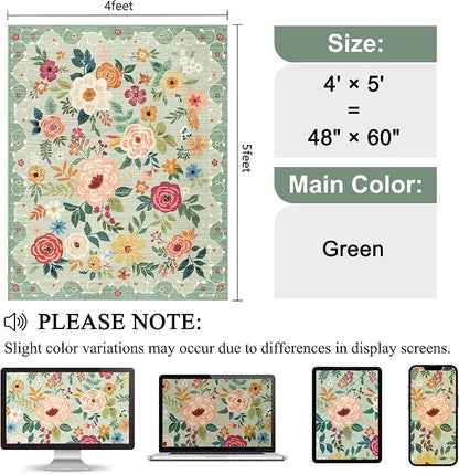 DUKINO 4x5 Area Rug for Entryway, Soft Floral Washable Rug Non Slip, - Image 2
