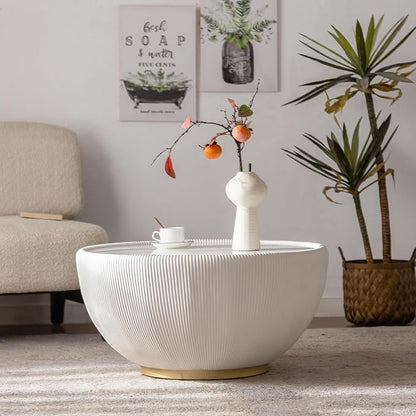 Round Marble Coffee Table 27.56" Bucket Shaped Fluted Coffee Table - Image 2