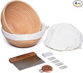 Banneton Proofing Basket Set – 2 Round 9 Inch Unbleached Rattan Baskets with Linen Liners, UFO Bread Lame (4 Blades), Dough Scraper – Sourdough Bread Baking Kit