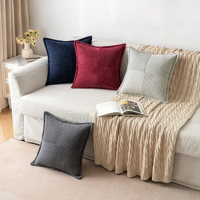 MIULEE Light Grey Corduroy Decorative Euro Sham Pillow Covers 24x24 Inch - Image 4