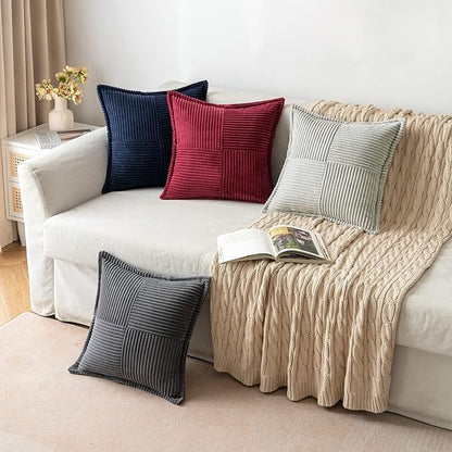 MIULEE Navy Blue Corduroy Decorative Euro Sham Pillow Covers 24x24 Inch - Image 5