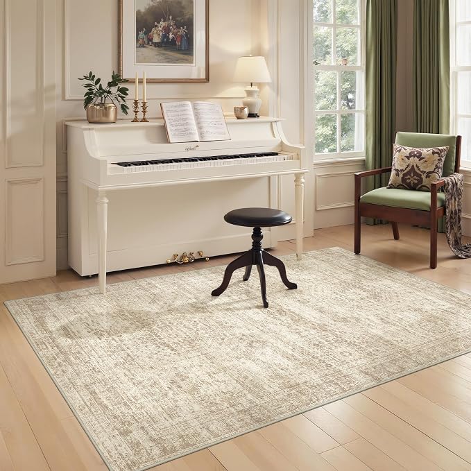 3x5 Rug for Entryway, Washable Area Rug, Living Room, Dining Room, Neutral Rug - Image 5