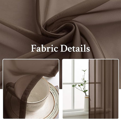 MIULEE Chocolate Brown Sheer Curtains 54 X 90 Inches, 2 Panels | Voile Drapes - Image 3