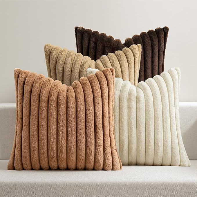 MIULEE Faux Fur Plush Decorative Throw Pillow Covers 20x20, Soft Boho Farmhouse by MIULEE