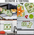 Oven Mitts and Potholders Dish Towles Set 100% Cotton for Perfect for Gifting, Baking and Everyday Cooking Durable Heat Resistant for Kitchen (5-Piece Lemon Avocado)