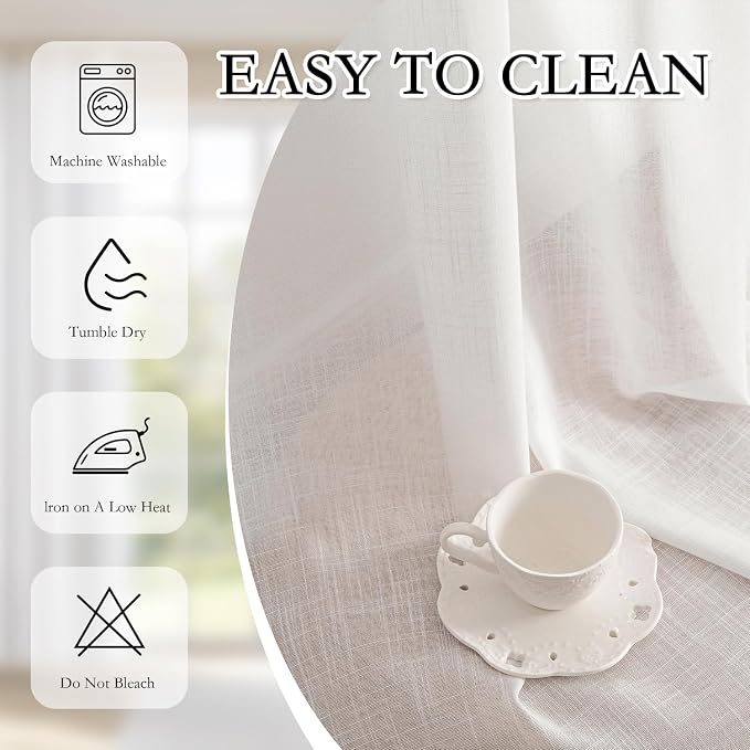 MYSKY HOME Floor to Ceiling Curtains 120 Inches Long White Semi Sheer Window - Image 7